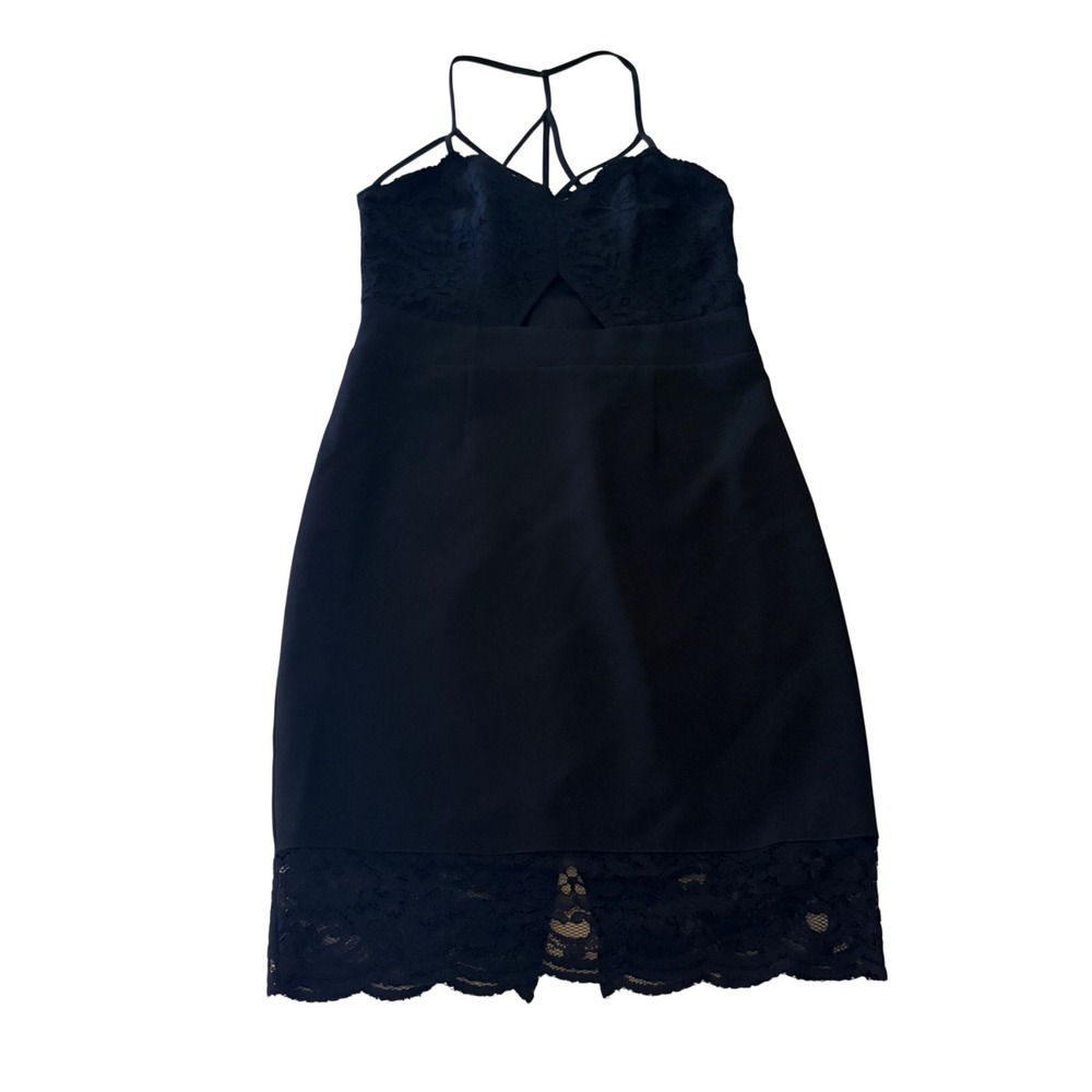 Express Black Lace Strappy Cage Back Cutout Sheath Cocktail Dress Size 10